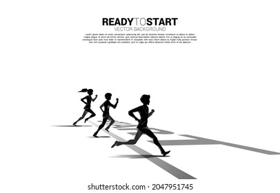 competition of silhouette of businessman and businesswoman running from start line. business concept for competition