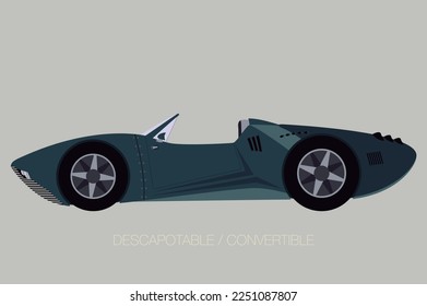 competition street convertible supercar, flat design style, side view car, flat design style