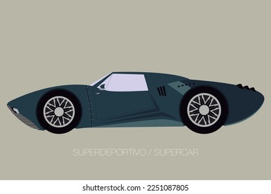 competition street supercar, flat design style, side view car, flat design style