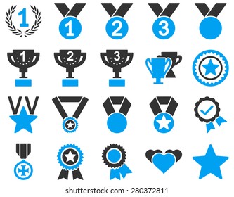 Competition & Success Bicolor Icons. This icon set uses modern corporate light blue and gray colors.