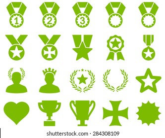 Competition & Success Bicolor Icons. This icon set uses eco green color, rounded angles, white background.