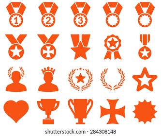 Competition & Success Bicolor Icons. This icon set uses orange color, rounded angles, white background.