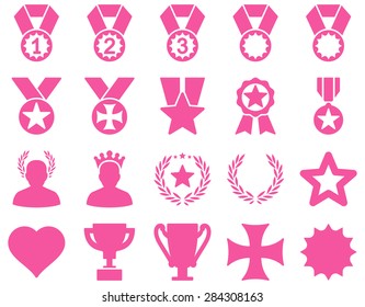 Competition & Success Bicolor Icons. This icon set uses pink color, rounded angles, white background.
