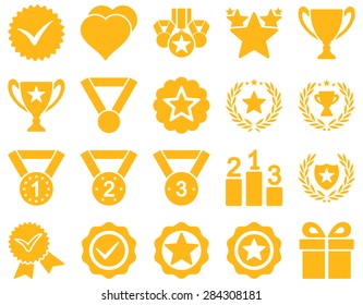 Competition & Success Bicolor Icons. This icon set uses yellow color, rounded angles, white background.