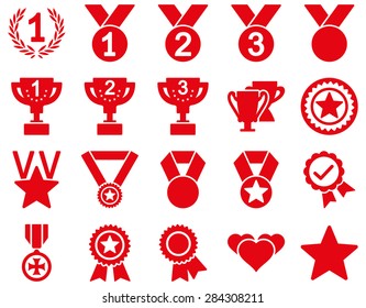 Competition & Success Bicolor Icons. This icon set uses red color, rounded angles, white background.