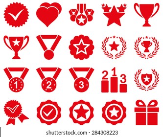 Competition & Success Bicolor Icons. This icon set uses red color, rounded angles, white background.