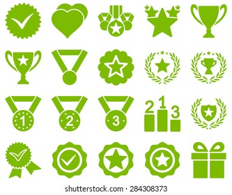 Competition & Success Bicolor Icons. This icon set uses eco green color, rounded angles, white background.