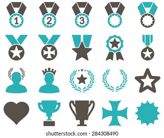 Competition & Success Bicolor Icons. This icon set uses grey and cyan colors, rounded angles, white background.