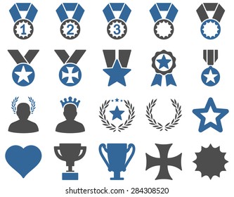 Competition & Success Bicolor Icons. This icon set uses cobalt and gray colors, rounded angles, white background.