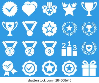 Competition & Success Bicolor Icons. This icon set uses white color, rounded angles, blue background.
