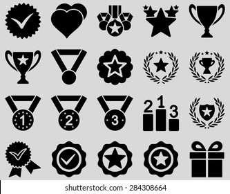 Competition & Success Bicolor Icons. This icon set uses black color, rounded angles, light gray background.
