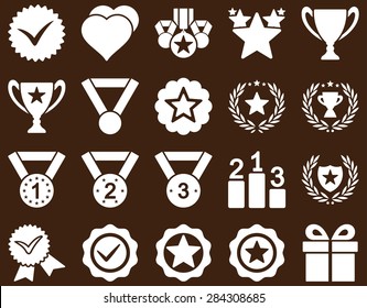 Competition & Success Bicolor Icons. This icon set uses white color, rounded angles, brown background.