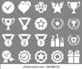 Competition & Success Bicolor Icons. This icon set uses white color, rounded angles, gray background.