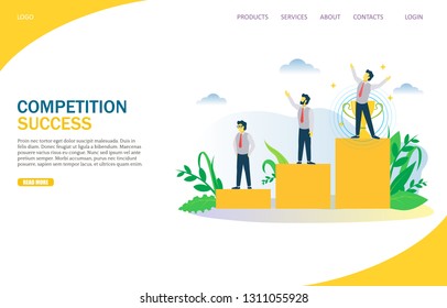 Competition success vector website template, web page and landing page design for website and mobile site development. Leadership awards concepts.
