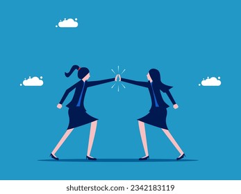 Competition. Two businesswomen push each other to eliminate competitors or touch hands