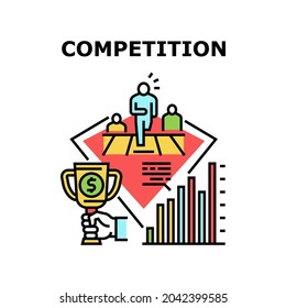 Competition Vector Icon Concept. Managers Competition In Company Office For Increase Profit And Income, Financial Award And Growth Chart. Business Tournament And Championship Color Illustration