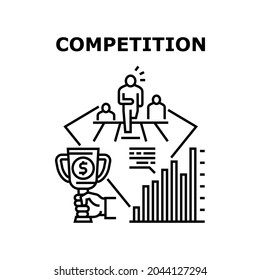 Competition Vector Icon Concept. Managers Competition In Company Office For Increase Profit And Income, Financial Award And Growth Chart. Business Tournament And Championship Black Illustration