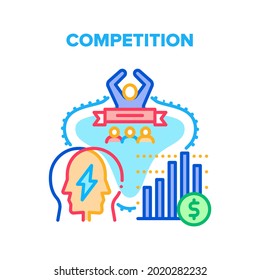Competition Vector Icon Concept. Office Workers Managers Profit And Success Deal Competition. Corporate Brainstorming And Creative Solution, Increase Finance Income Color Illustration