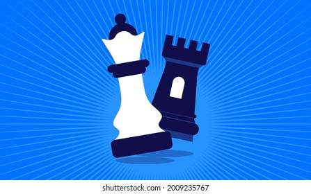 Competition vector illustration - Two chess pieces competing on blue background. Rivalry and competitors concept.