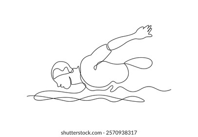 Competition vector minimalistic sport background. Sport event. One continuous line drawing of swimmer, Continuous line young male swimming vector.