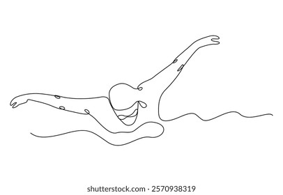 Competition vector minimalistic sport background. Sport event. One continuous line drawing of swimmer, Continuous line young male swimming vector.