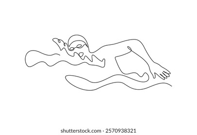 Competition vector minimalistic sport background. Sport event. One continuous line drawing of swimmer, Continuous line young male swimming vector.