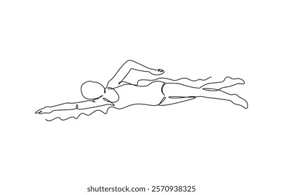 Competition vector minimalistic sport background. Sport event. One continuous line drawing of swimmer, Continuous line young male swimming vector.