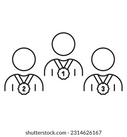 Competition Winners Line Icon. Sports Medal Award Linear Pictogram. People with Achievement Outline Symbol. First Second Third Sign. Business Victory. Editable Stroke. Isolated Vector Illustration.