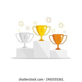 Competition winners podium with trophy cup. Winner concept. Vector illustration