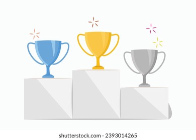 Competition winners podium with trophy cup. Winner concept