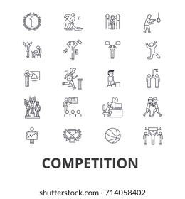 Competition, winnter, award, success, champion, perfomance, competitor, race line icons. Editable strokes. Linear isolated signs