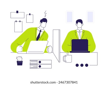 Competition in a workplace abstract concept vector illustration. Man looks at his colleague with suspicion, competition among employees, human resources, pursue career abstract metaphor.