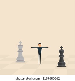 Competition,Mediation Or Referee Concept.Business Marketing Strategy.Businessman & Chess King Pieces.Mediator Assists Disputing Parties.Resolving Conflict Or Dispute Resolution.Referee & Mediation 