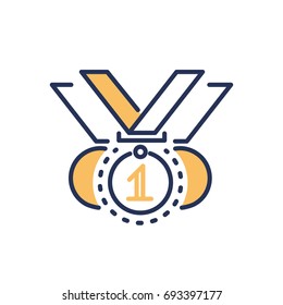 Competitions award - modern vector single line design icon. An image of three medals on white background. Sport event, contest winner trophy for your presentation. Victory symbol.