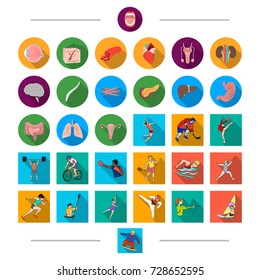 Competitions, organs, medicine and other web icon in cartoon style. Skateboarder, rowing, sport, icons in set collection.