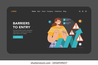 Competitive advantage dark or night mode web or landing set. Advertising and marketing business strategy. Brand recognition and market niche definition. Flat vector illustration