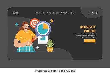 Competitive advantage dark or night mode web or landing set. Advertising and marketing business strategy. Brand recognition and market niche definition. Flat vector illustration