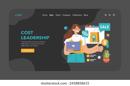 Competitive advantage dark or night mode web or landing set. Advertising and marketing business strategy. Brand recognition and market niche definition. Flat vector illustration