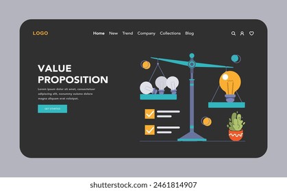 Competitive advantage dark or night mode web or landing set. Advertising and marketing business strategy. Brand recognition and market niche definition. Flat vector illustration