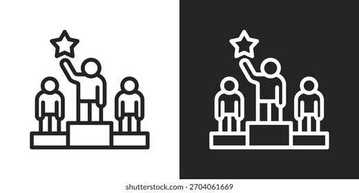 Icono De Ventaja Competitiva En Versión De Línea Sobre Fondo Blanco Y Negro
