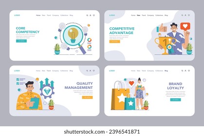 Competitive advantage web or landing set. Advertising and marketing business strategy. Brand recognition and market niche definition. Flat vector illustration