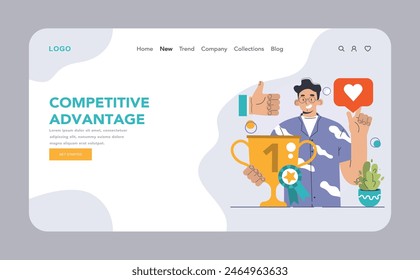 Competitive advantage web or landing set. Advertising and marketing business strategy. Brand recognition and market niche definition. Flat vector illustration