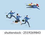 Competitive advantage to win business competition,  Intelligent entrepreneur with a boost from a rocket takes the lead in winning a business competition.