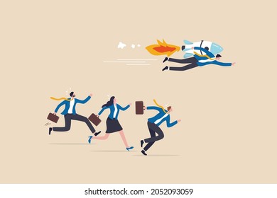 Competitive advantage to win business competition, innovation or creativity for winning strategy and success concept, smart businessman with rocket booster lead the way to win business competition. - Shutterstock ID 2052093059