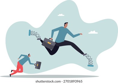 Ventaja competitiva para ganar competencia empresarial, estrategia de éxito, innovación, eficiencia laboral o promoción profesional, sobre un hombre y su vida.