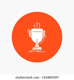 competitive award cup prize, White Glyph Icon in Circle. Vector Button illustration