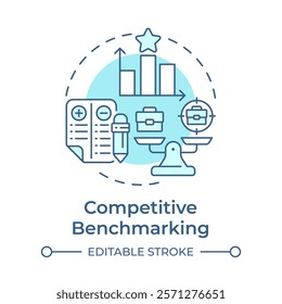 Competitive benchmarking soft blue concept icon. Company performance. Business processes analytics. Round shape line illustration. Abstract idea. Graphic design. Easy to use in brochure