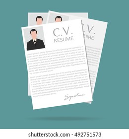 Competitive business concept with business cv resume in flat design. Vector Illustration