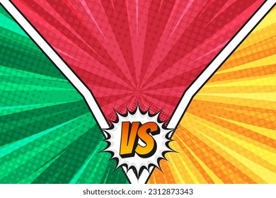 Competitive comic battle versus cartoon background with rays