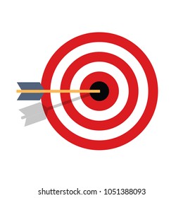 Competitive concept, archery. Strategy of success and achievement of the goal. Target with an arrow. Exactly at the target, right into the bull's eye. Modern, red target. simple vector illustration.